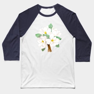 white magnolia bouquet flowers  ink and watercolor Baseball T-Shirt